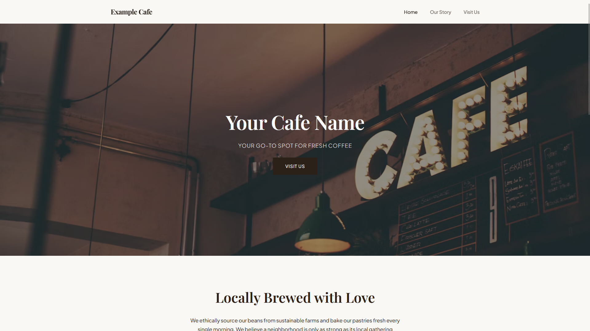 Screenshot of the Example Cafe Website